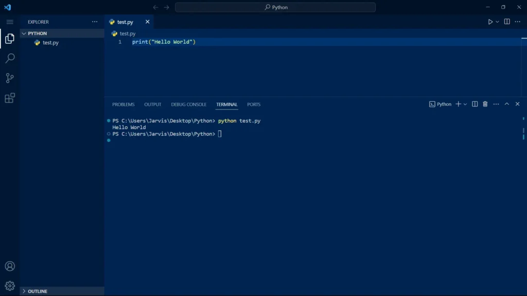 Python Vs code terminal running