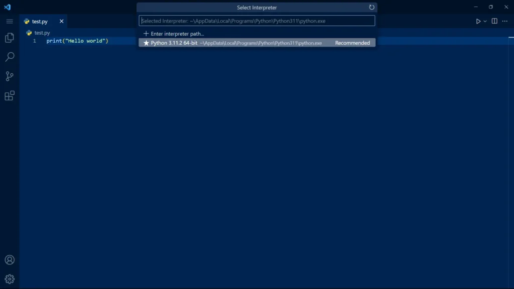 VS Code select python interpreter