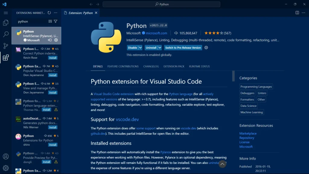 Vs code python extension