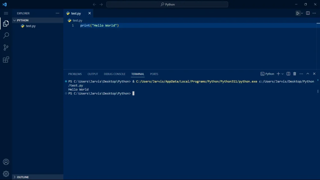 Vs code python hello world program