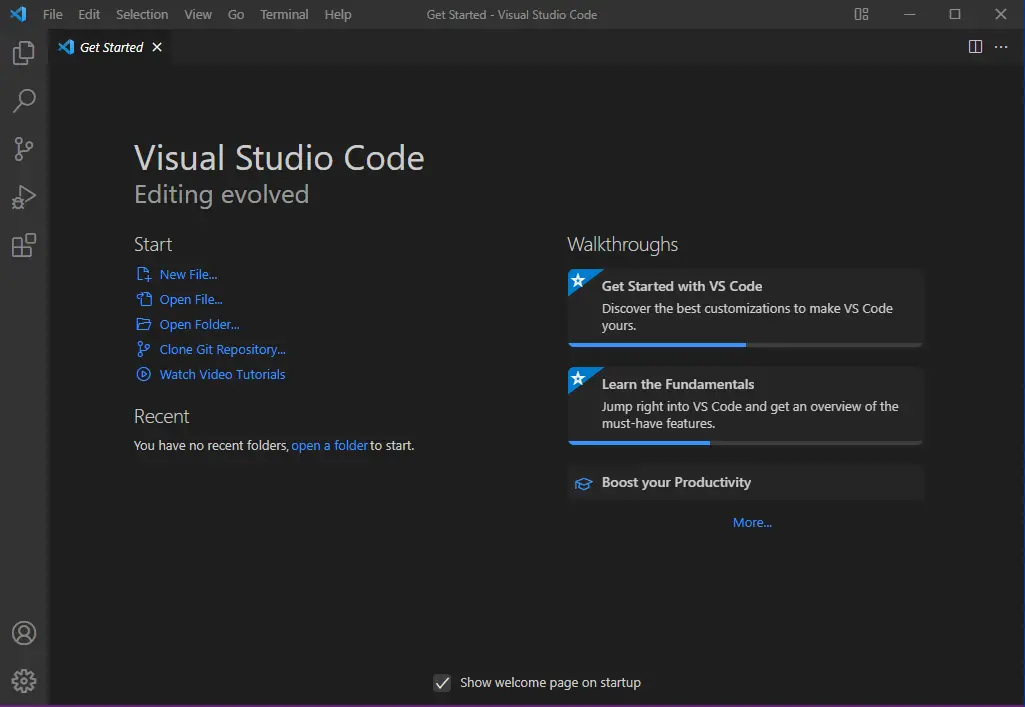 vs code welcome page